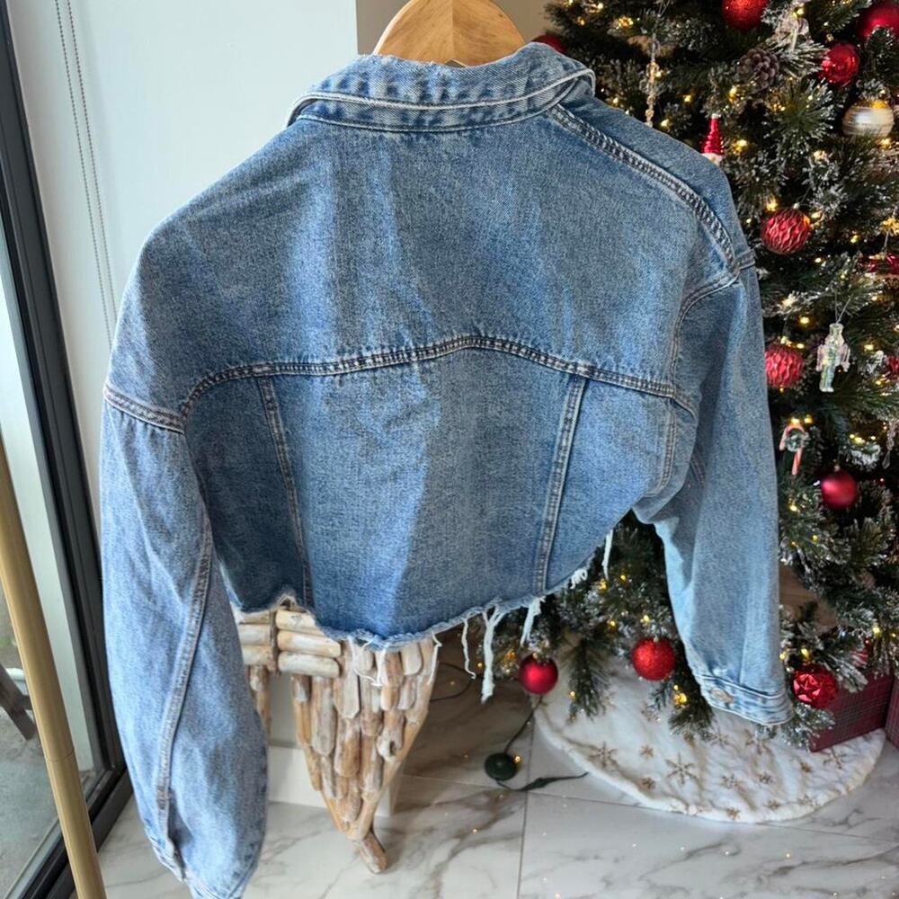 Zara Cropped Light Blue Denim Jean Jacket - Picture 3 of 5